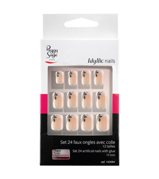 Set van 24 plaknagels Shiny Flowers Ref 150084